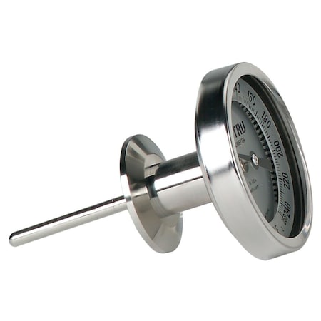 Tel-Tru Sanitary Thermometer, Back Mount 3in Dial, 2.5in Stem, 0/300F Scale, Glass Lens, 2 in Tri-Clamp 34100257B6NAAAA-20